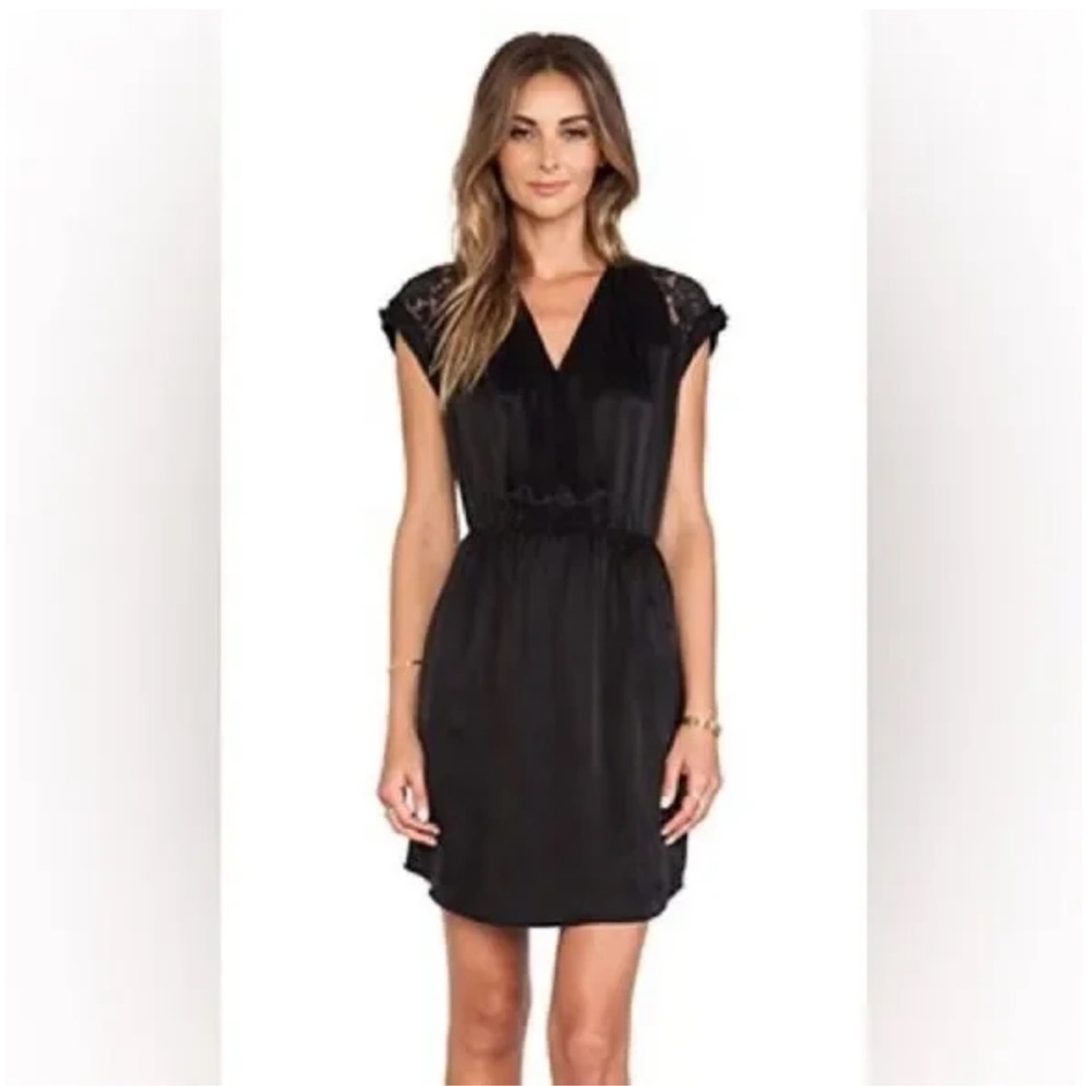 Rebecca Taylor | Silk Lace Inset Cocktail Dress in Black | Size 0